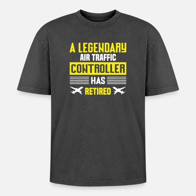 Luftverkehrs-Controller Ruhestand Humor - Oversized Unisex Premium Acid-Washed T-Shirt - Schwarz Acid Wash