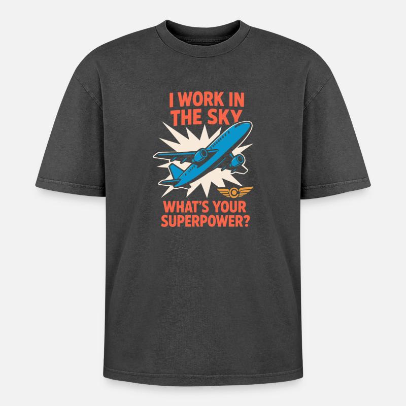 Flugbegleiter Kabinencrew Leben Luftfahrt - Oversized Unisex Premium Acid-Washed T-Shirt - Schwarz Acid Wash