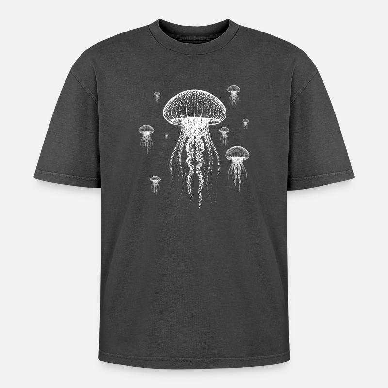 Cloud jellyfish - Oversized Unisex Premium Acid-Washed T-Shirt - acid washed black