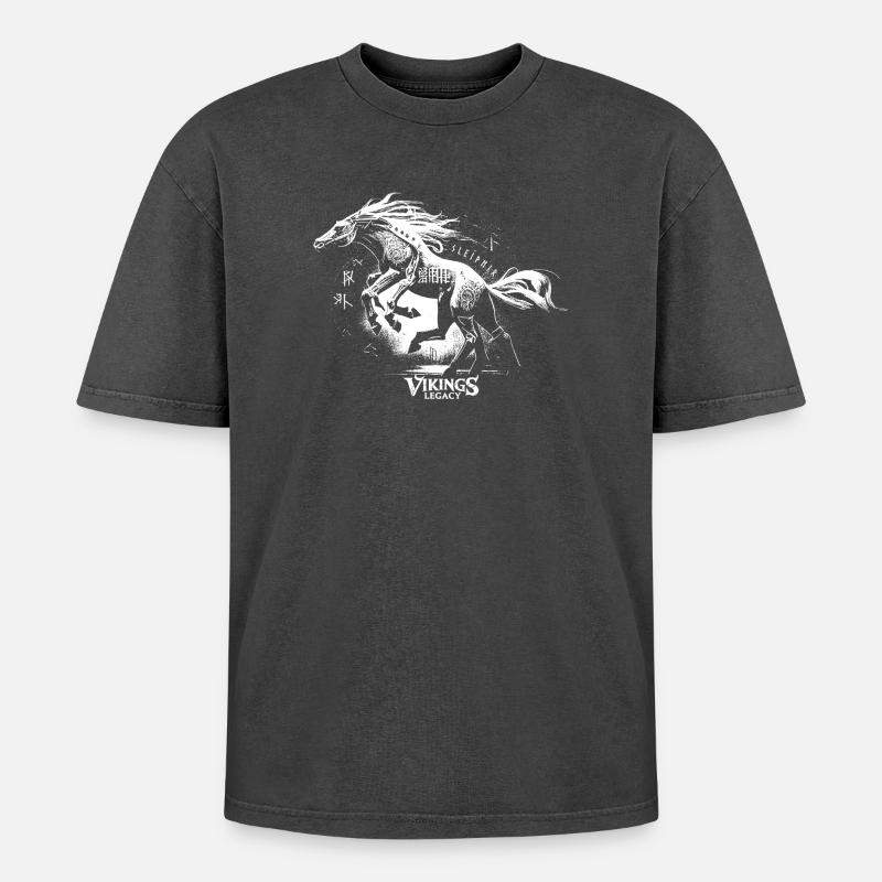 Sleipnir - T-shirt Premium unisexe oversize acid-washed - noir délavé acide