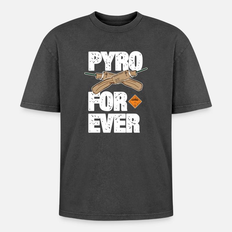 Pyro For Ever mit Trueno - Oversized Unisex Premium Acid-Washed T-Shirt - Schwarz Acid Wash