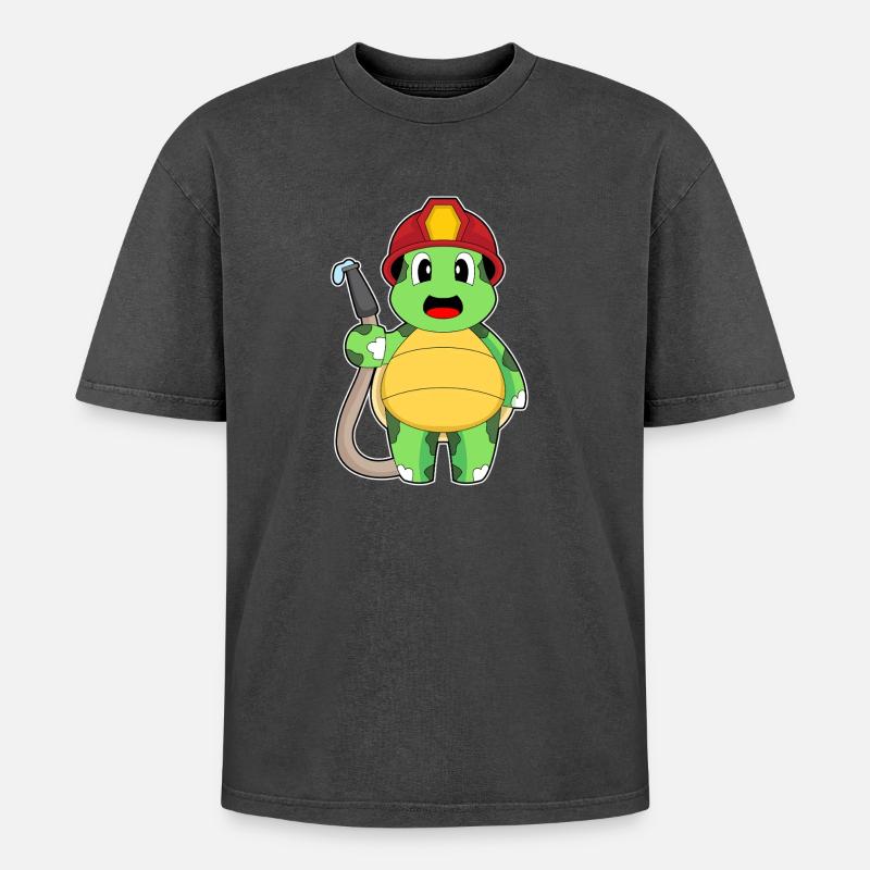 turtle fireman fire hose - Oversized Unisex Premium Acid-Washed T-Shirt - acid washed black