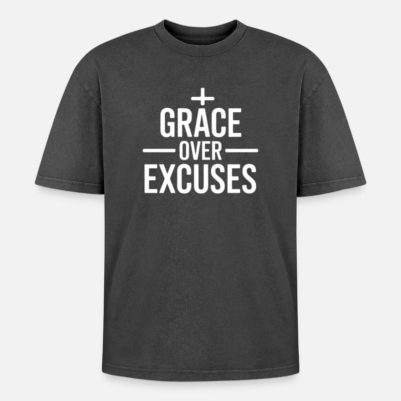 Christlich Grace Over Excuses Botschaft - Oversized Unisex Premium Acid-Washed T-Shirt - Schwarz Acid Wash