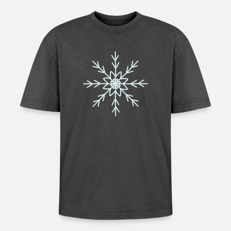 Elegant Snowflake Pattern Design - Oversized Unisex Premium Acid-Washed T-Shirt - acid washed black