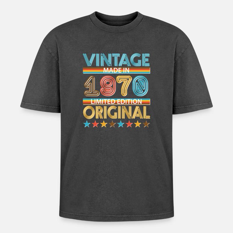 1970 - Oversized Unisex Premium Acid-Washed T-Shirt - Schwarz Acid Wash