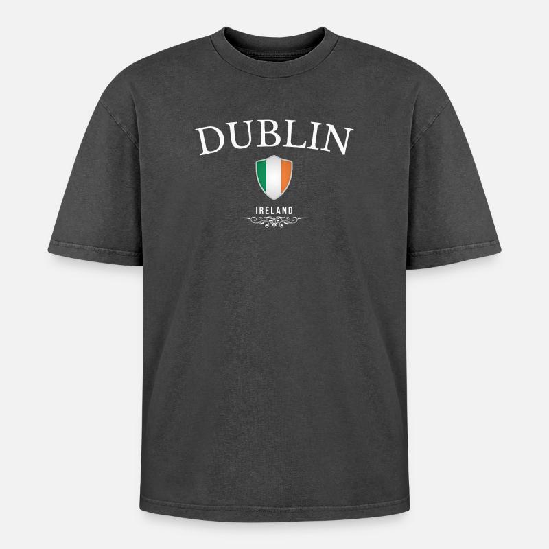 Ich liebe Dublin, Souvenir-Dublin - Oversized Unisex Premium Acid-Washed T-Shirt - Schwarz Acid Wash