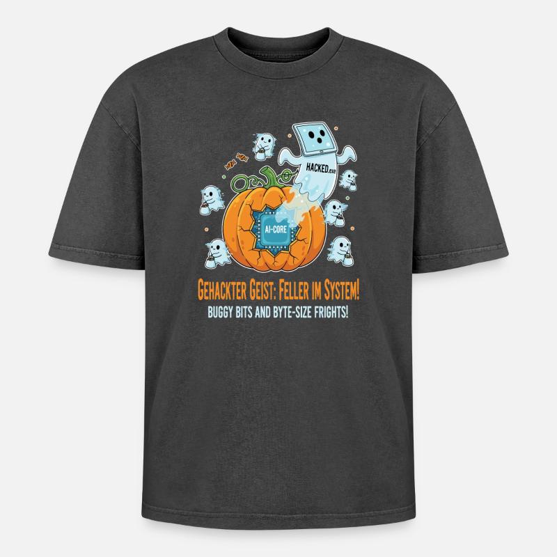 Gehackter Geist: Feller im System ! - Oversized Unisex Premium Acid-Washed T-Shirt - Schwarz Acid Wash