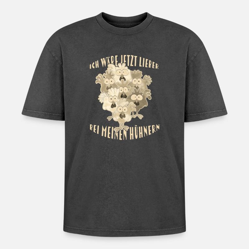  Hühner Spruch - Oversized Unisex Premium Acid-Washed T-Shirt - Schwarz Acid Wash