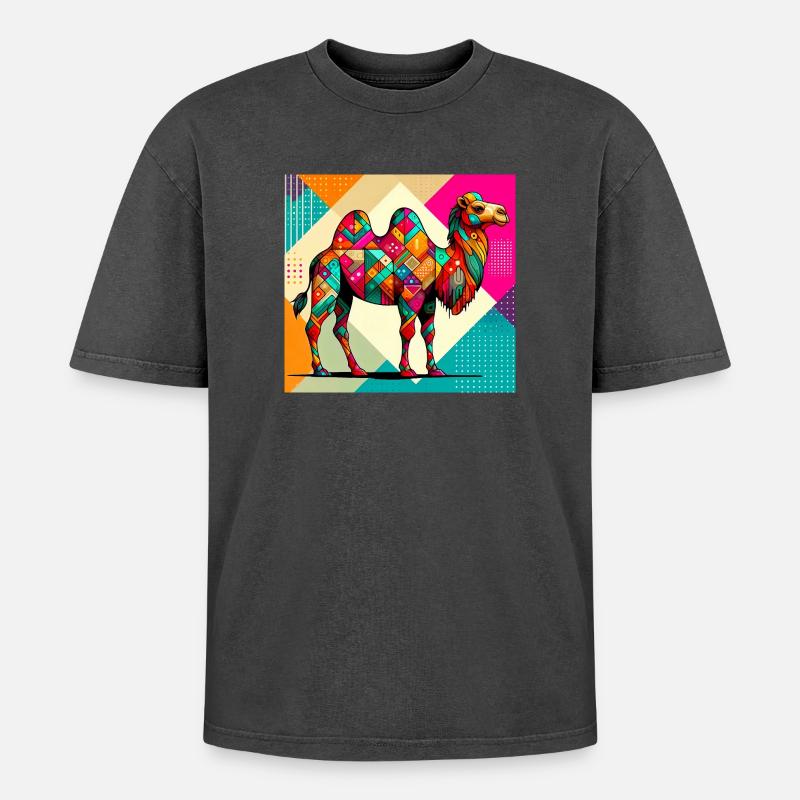 camel - Oversized Unisex Premium Acid-Washed T-Shirt - acid washed black