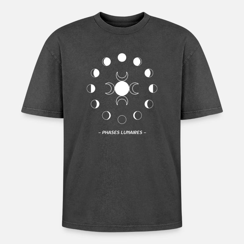 Mondphasen - Oversized Unisex Premium Acid-Washed T-Shirt - Schwarz Acid Wash