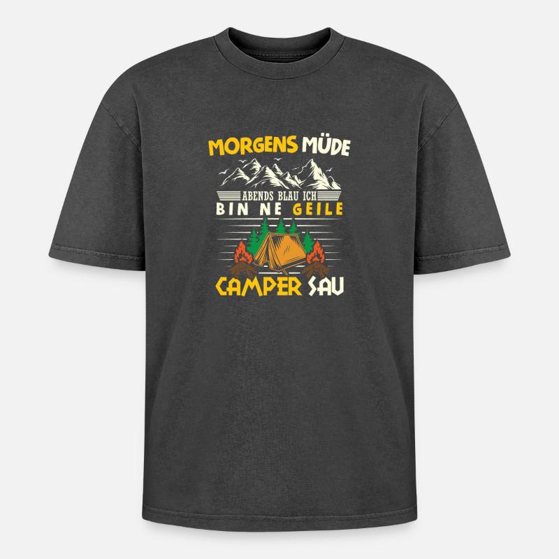 Camper Camping Caravan Saying - Oversized Unisex Premium Acid-Washed T-Shirt - acid washed black