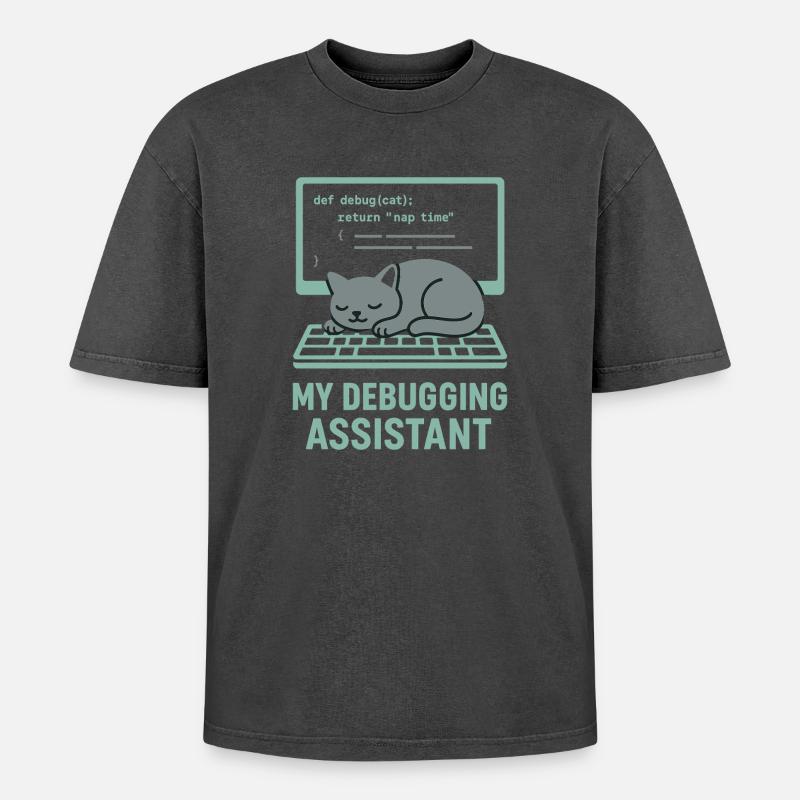 My Debugging Assistant Cat - Oversized Unisex Premium Acid-Washed T-Shirt - acid washed black