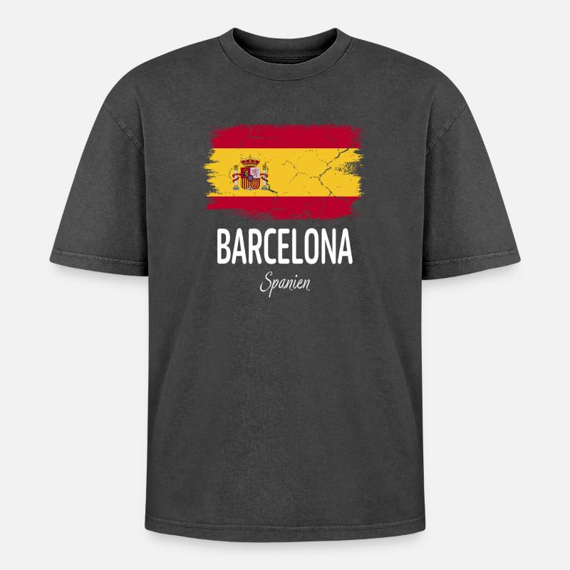 Barcelone - T-shirt Premium unisexe oversize acid-washed - noir délavé acide