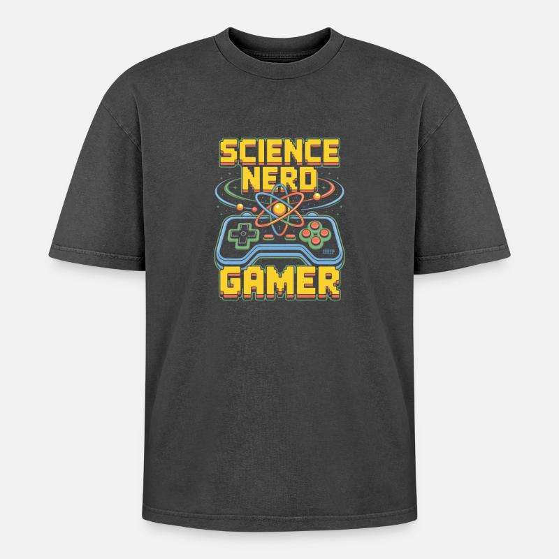 Science Nerd Gamer Atom Controller Wissenschaft - T-shirt Premium unisexe oversize acid-washed - noir délavé acide