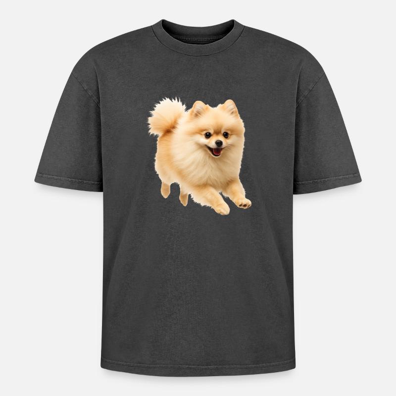 Zwergspitz - Oversized Unisex Premium Acid-Washed T-Shirt - Schwarz Acid Wash