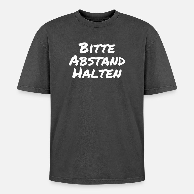 Bitte Abstand halten Morgenmuffel Langschläfer - Oversized Unisex Premium Acid-Washed T-Shirt - Schwarz Acid Wash