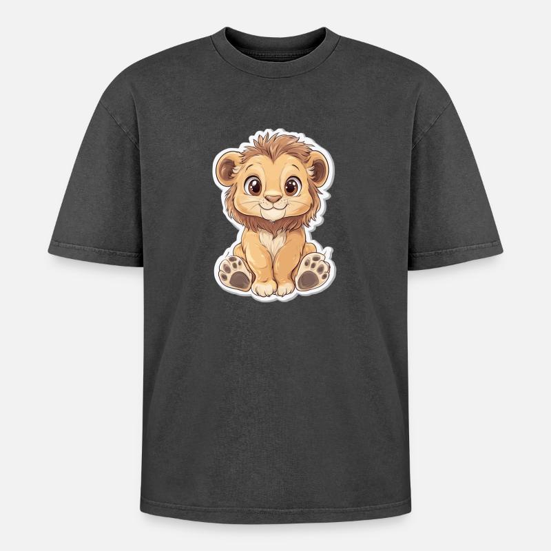 Löwe - Oversized Unisex Premium Acid-Washed T-Shirt - Schwarz Acid Wash