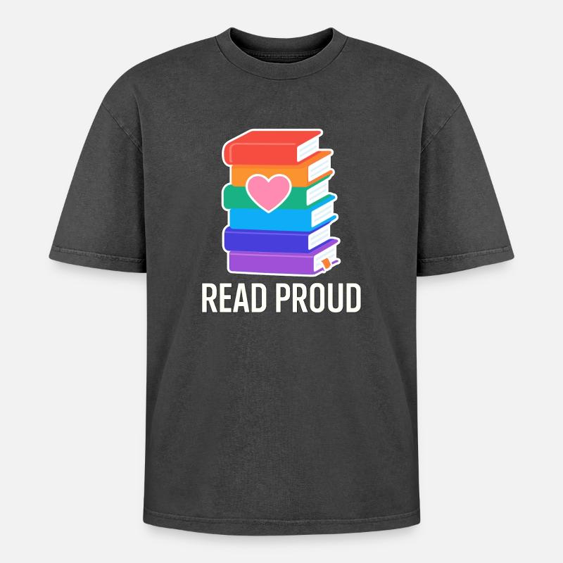 Lese Stolz Mit Regenbogen Herz - Oversized Unisex Premium Acid-Washed T-Shirt - Schwarz Acid Wash
