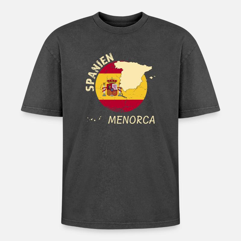 Menorca - Oversized Unisex Premium Acid-Washed T-Shirt - Schwarz Acid Wash