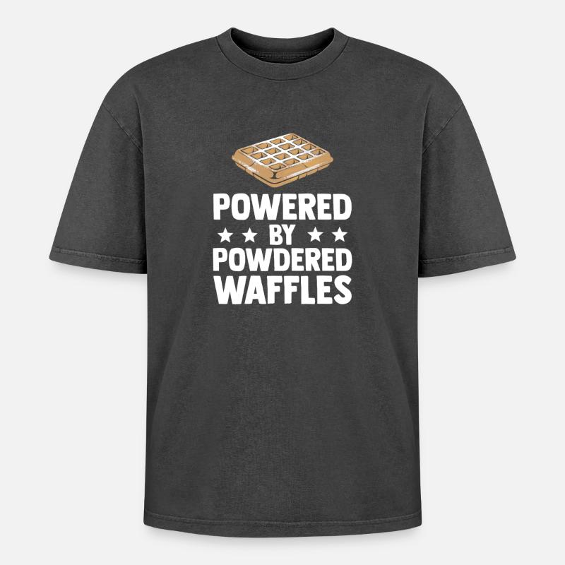 Powered By Powdered Waffles - Oversized Unisex Premium Acid-Washed T-Shirt - acid washed black