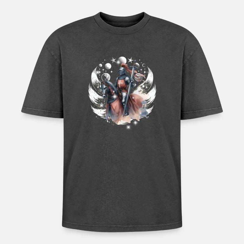 Ritter Pferd Mittelalter Krieger - Oversized Unisex Premium Acid-Washed T-Shirt - Schwarz Acid Wash