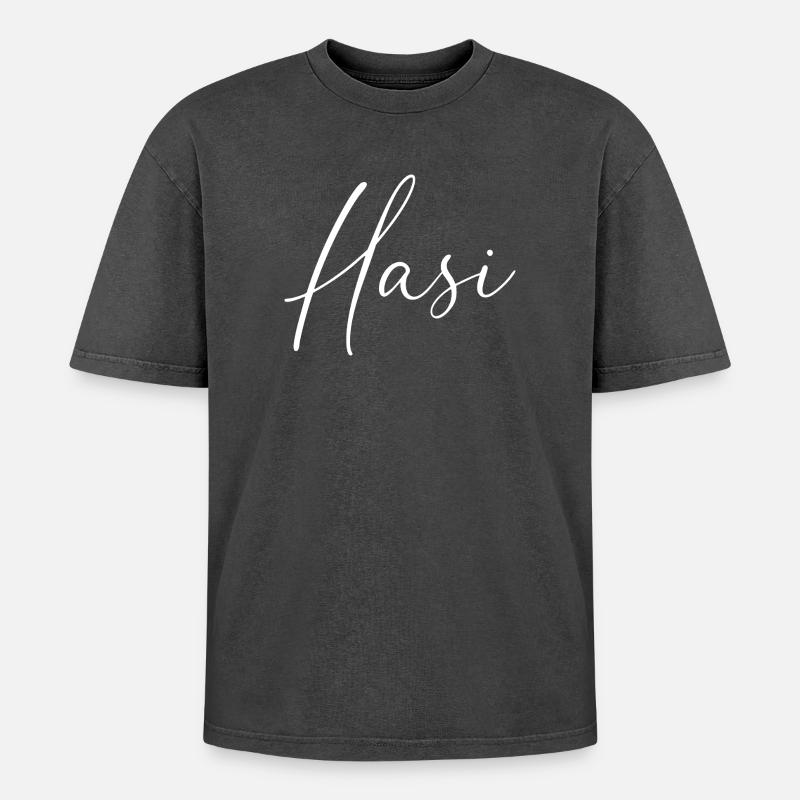 hasi / handschrift design - Oversized Unisex Premium Acid-Washed T-Shirt - Schwarz Acid Wash