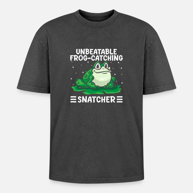 Frog Catcher Unbeatable Frog-Catching Snatcher - Oversized Unisex Premium Acid-Washed T-Shirt - Schwarz Acid Wash