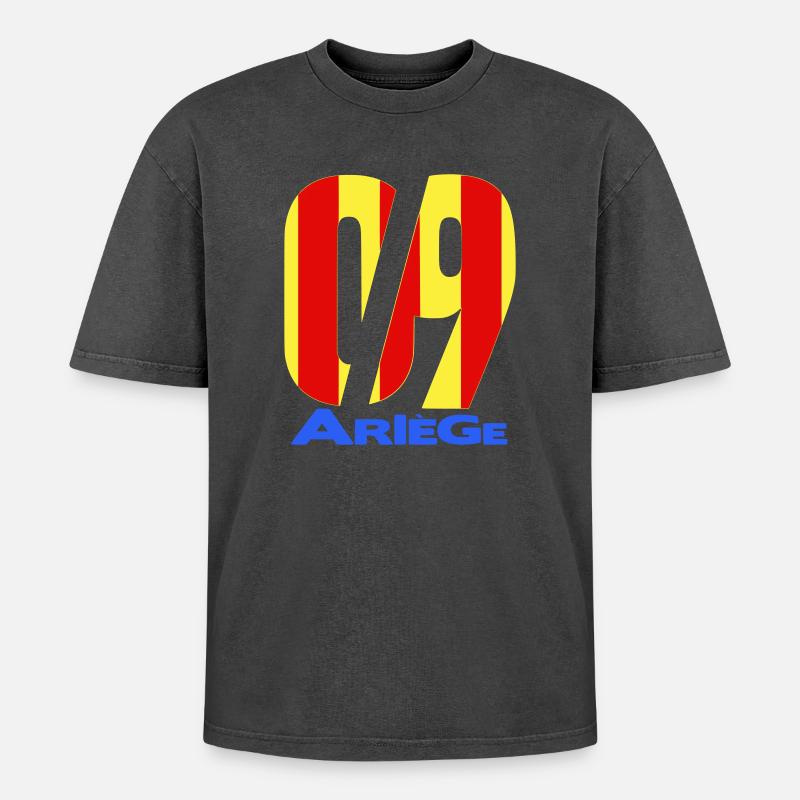 09 Ariège - Oversized Unisex Premium Acid-Washed T-Shirt - Schwarz Acid Wash