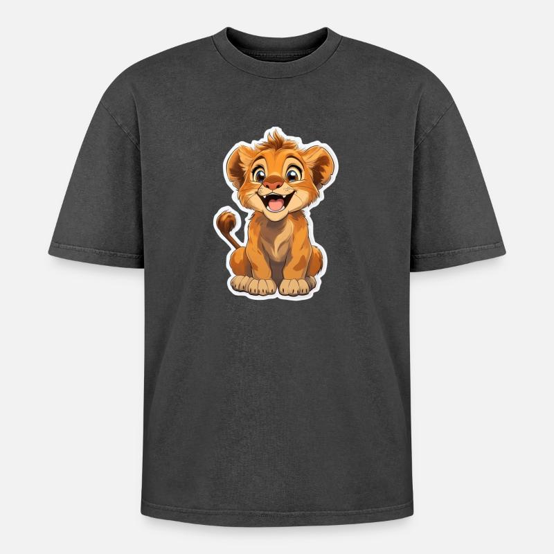 Löwe - Oversized Unisex Premium Acid-Washed T-Shirt - Schwarz Acid Wash