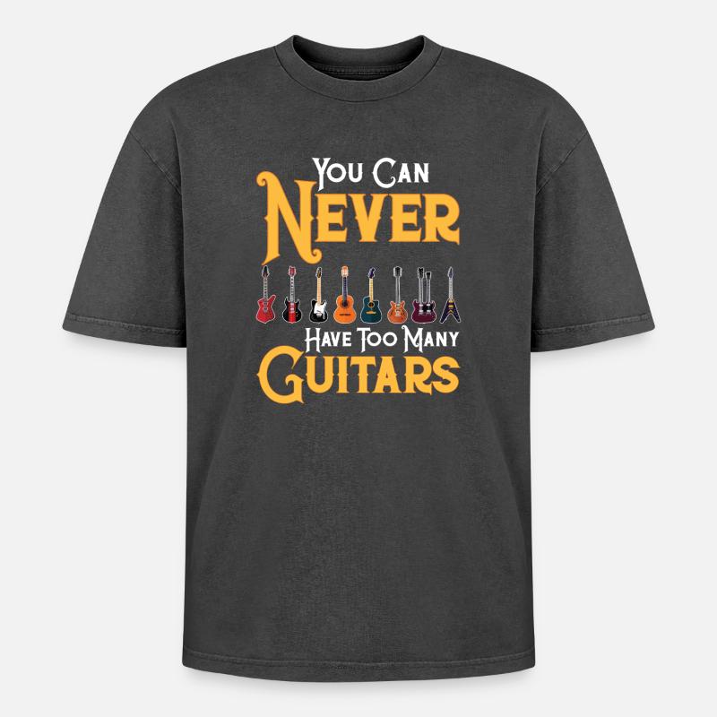 Never too many guitars - Oversized Unisex Premium Acid-Washed T-Shirt - acid washed black
