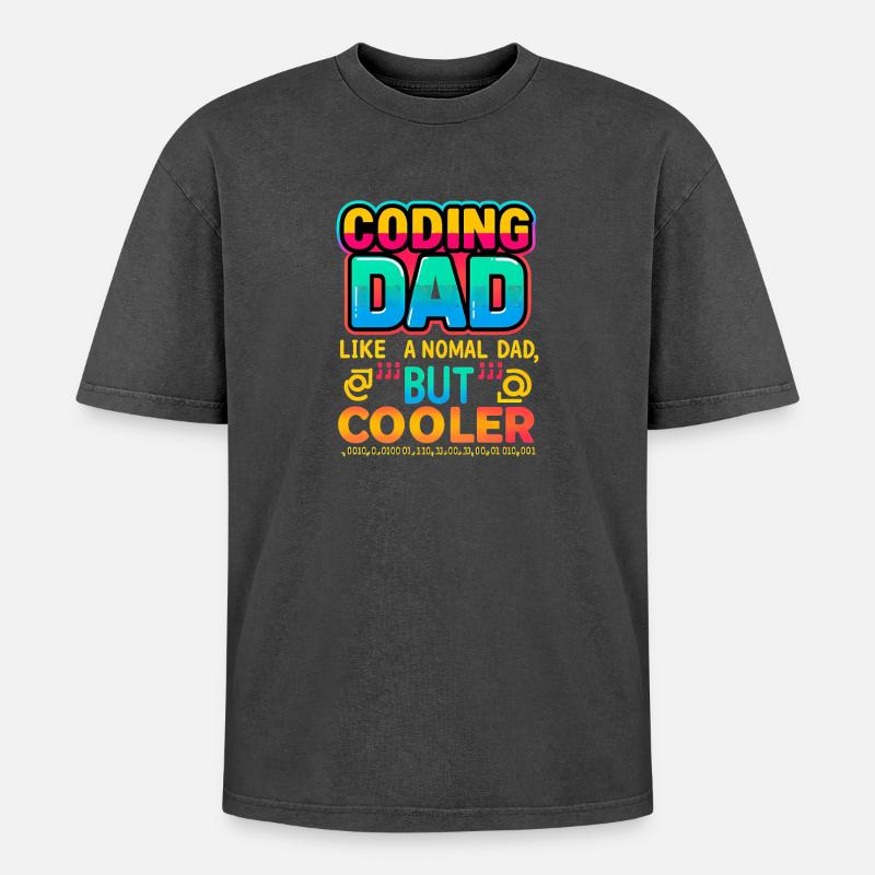 Coding Dad Cooler, Programmer - Oversized Unisex Premium Acid-Washed T-Shirt - acid washed black