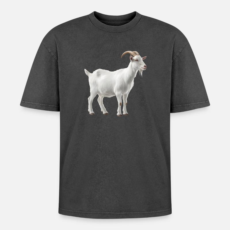 White Mountain Goat Portrait - Oversized Unisex Premium Acid-Washed T-Shirt - acid washed black