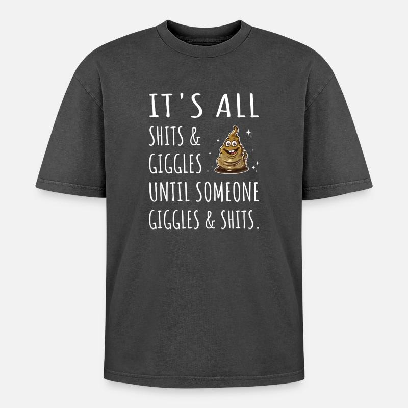It's all Shits and Giggles until... - Oversized Unisex Premium Acid-Washed T-Shirt - Schwarz Acid Wash
