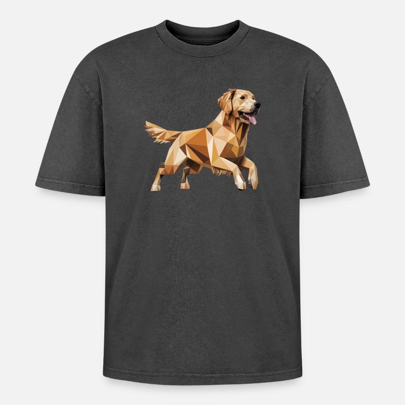 Golden Retriever - Cooles Low Poly Logo - Oversized Unisex Premium Acid-Washed T-Shirt - Schwarz Acid Wash