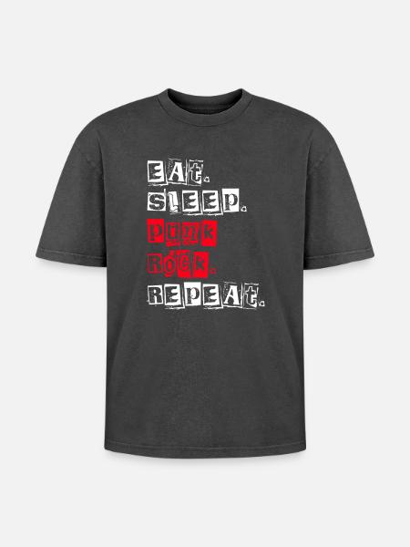 Eat Sleep Punk Rock Repeat - Oversized Unisex Premium Acid-Washed T-Shirt - acid washed black