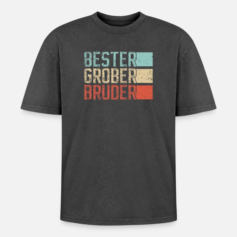 Bester Großer Bruder Retro - Oversized Unisex Premium Acid-Washed T-Shirt - Schwarz Acid Wash