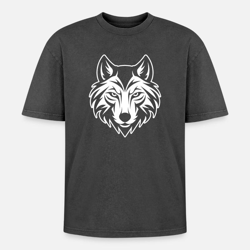 Wolf Head - Oversized Unisex Premium Acid-Washed T-Shirt - acid washed black
