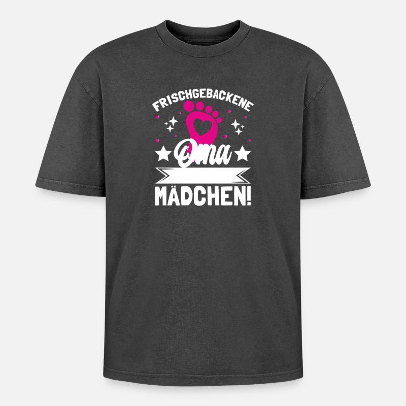 Frischgebackene Oma Es ist ein Mädchen! - Oversized Unisex Premium Acid-Washed T-Shirt - Schwarz Acid Wash