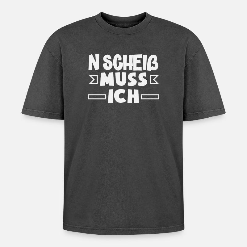 N Scheiß muss ich – Mittelfinger - Oversized Unisex Premium Acid-Washed T-Shirt - Schwarz Acid Wash