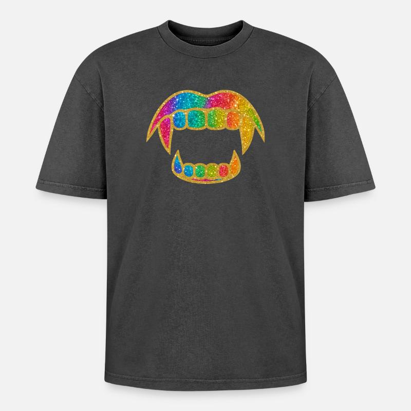 Rainbow Glitter Mouth - Oversized Unisex Premium Acid-Washed T-Shirt - acid washed black
