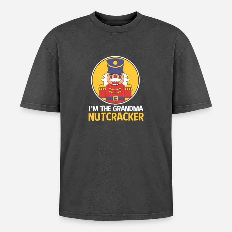 Weihnachten Nussknacker Oma Großmutter Omi - Oversized Unisex Premium Acid-Washed T-Shirt - Schwarz Acid Wash