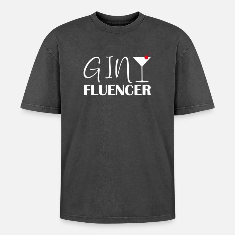 Ginfluencer Gin Statement Gin Trinker Spruch - Oversized Unisex Premium Acid-Washed T-Shirt - Schwarz Acid Wash