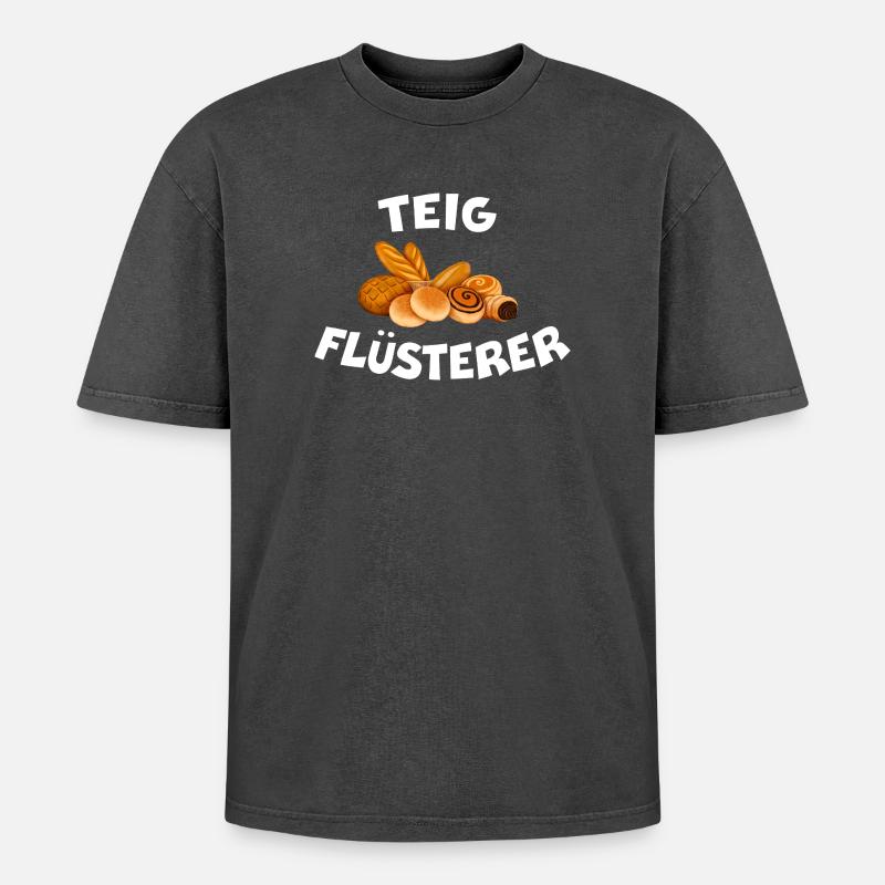 TEIGFLÜSTERER Bäcker Spruch Brot backen - Oversized Unisex Premium Acid-Washed T-Shirt - Schwarz Acid Wash