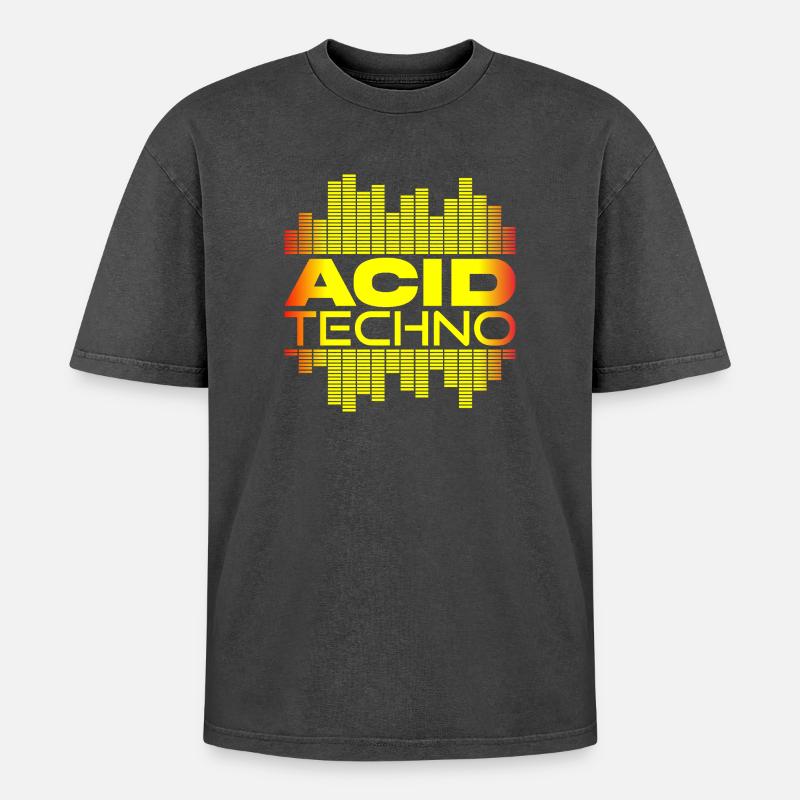 Acid Techno Pulse - Oversized Unisex Premium Acid-Washed T-Shirt - acid washed black