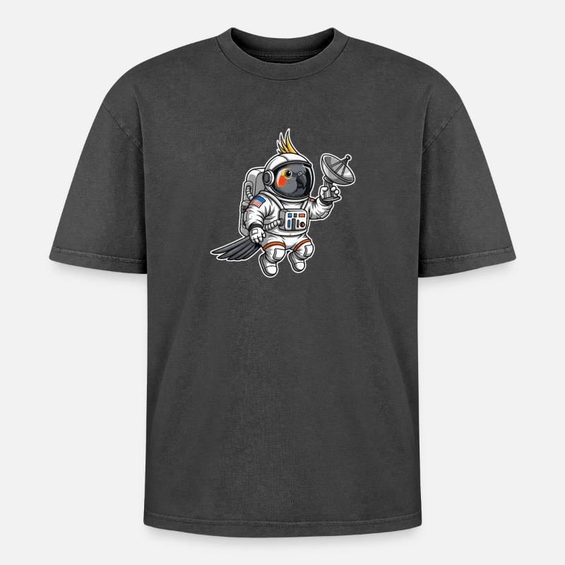 oiseau de l’espace astronaute calopsitte - T-shirt Premium unisexe oversize acid-washed - noir délavé acide