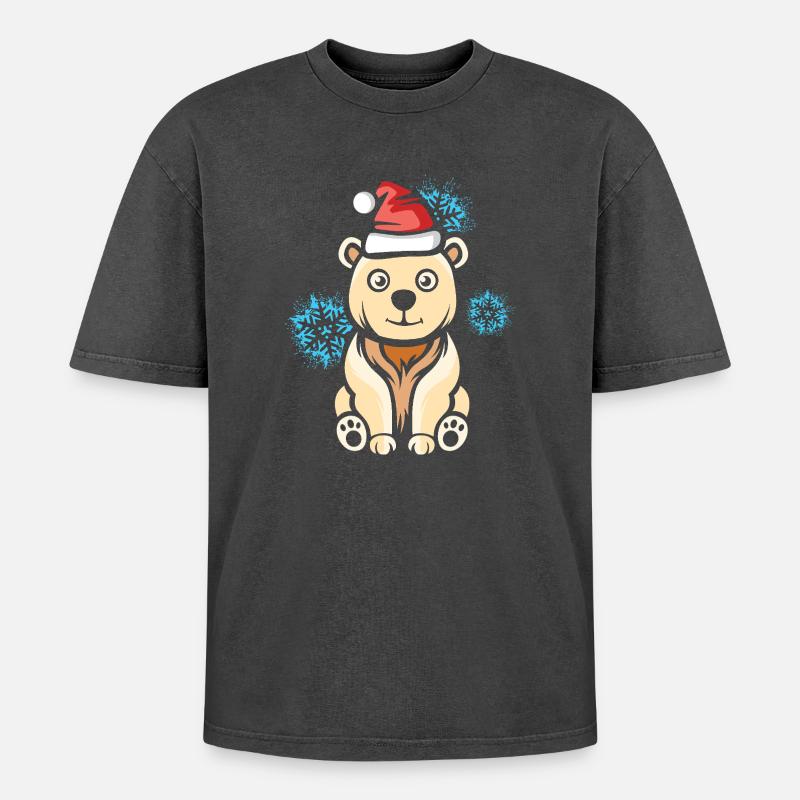 Weihnachts Eisbär mit Schneeflocken - Oversized Unisex Premium Acid-Washed T-Shirt - Schwarz Acid Wash