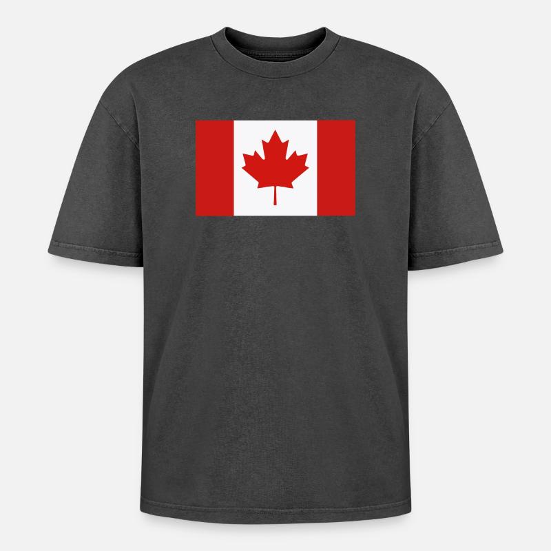 Red Maple Leaf Canada Flag - Oversized Unisex Premium Acid-Washed T-Shirt - acid washed black
