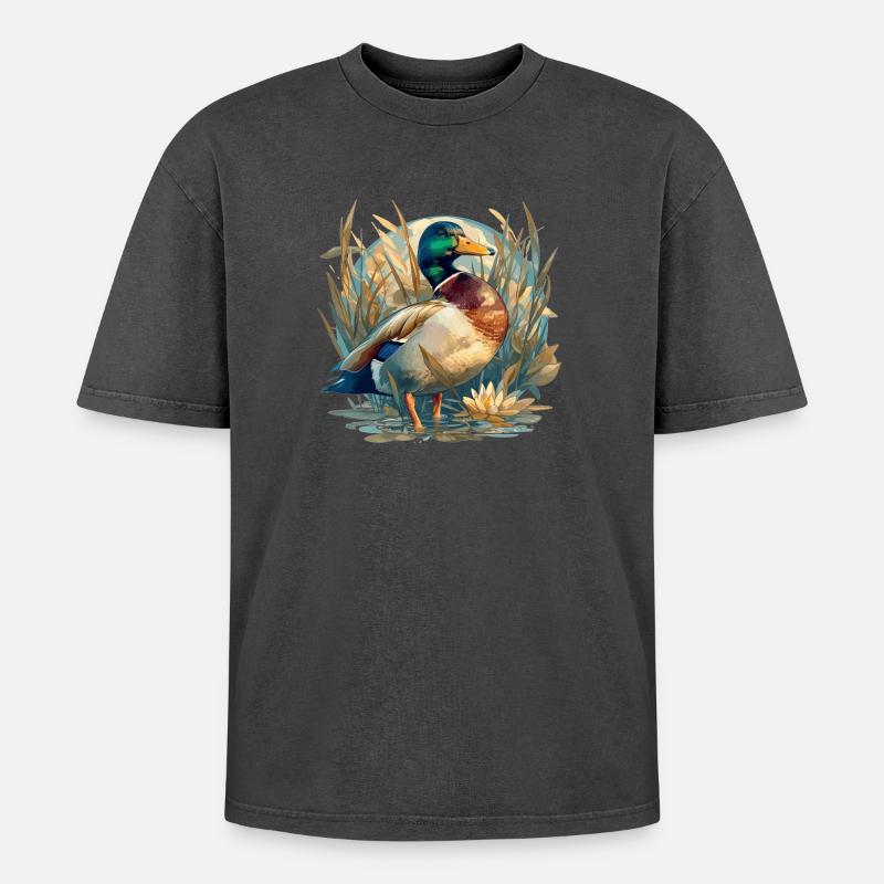 Ducks Duck - Oversized Unisex Premium Acid-Washed T-Shirt - acid washed black