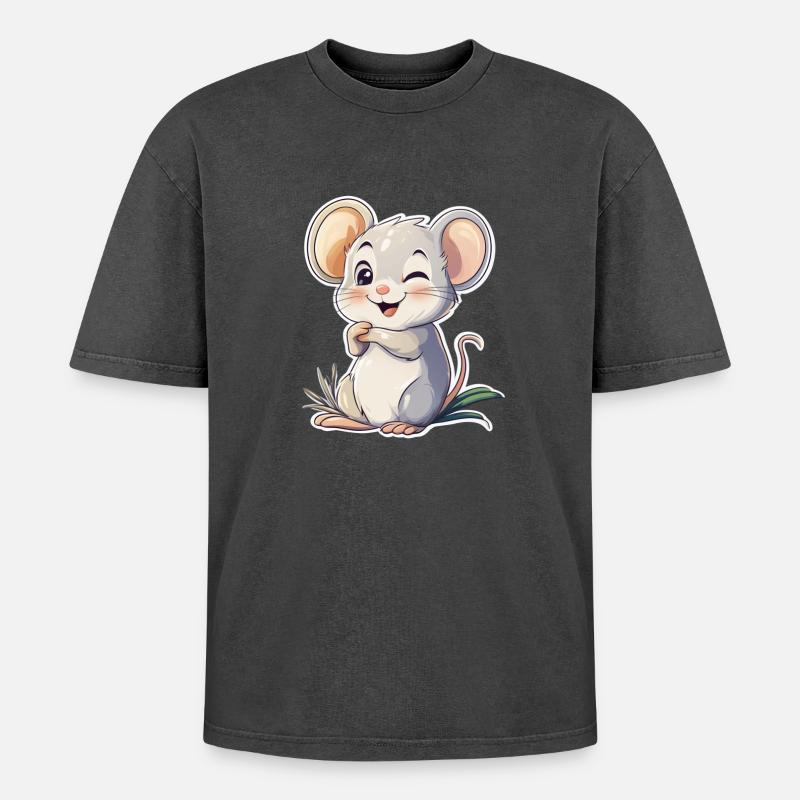 mouse - Oversized Unisex Premium Acid-Washed T-Shirt - acid washed black