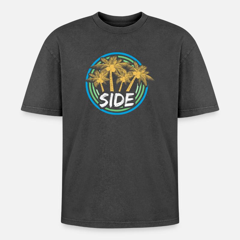 Side - Oversized Unisex Premium Acid-Washed T-Shirt - Schwarz Acid Wash